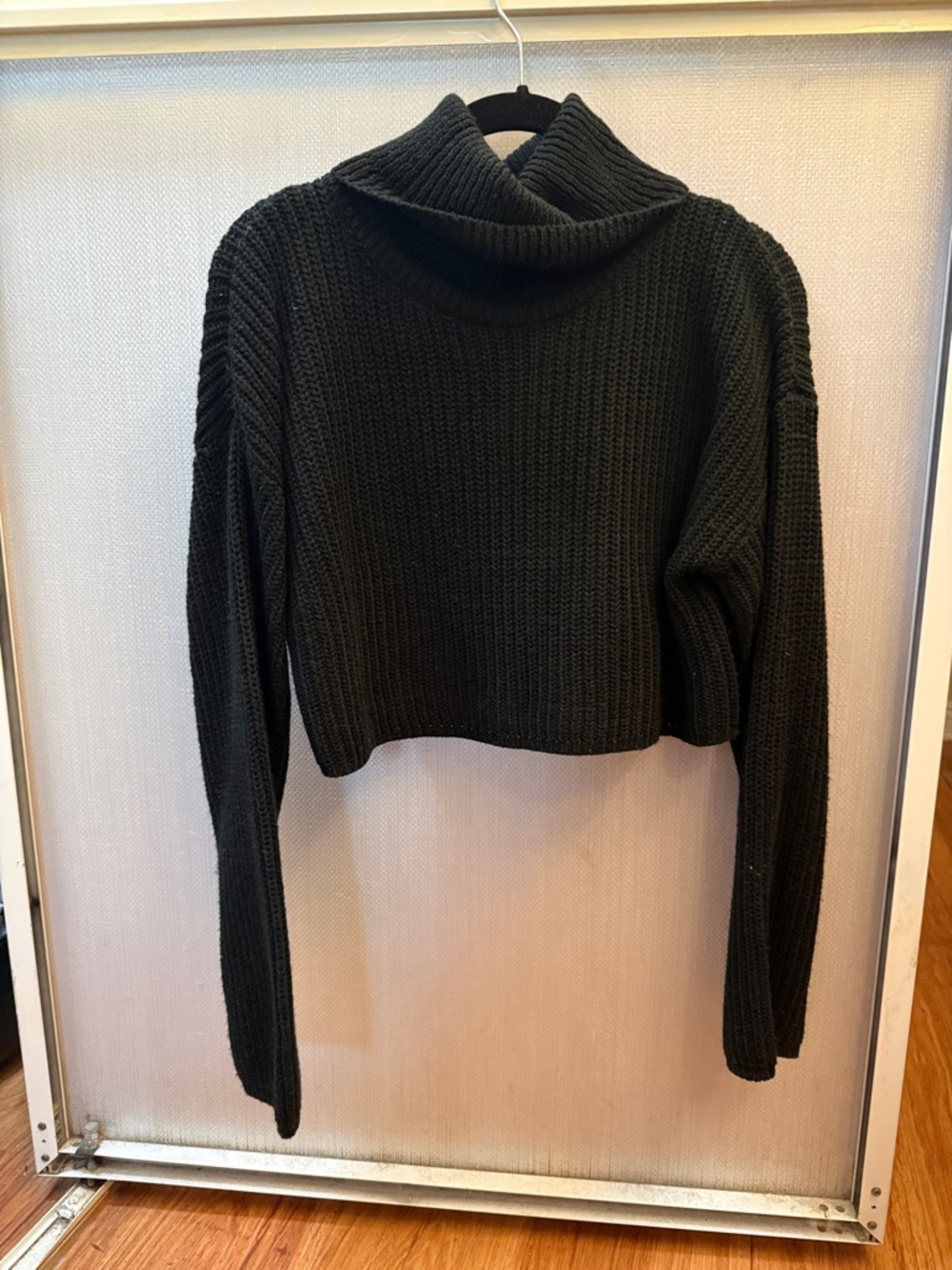 Black Cropped Turtleneck Knit Sweater